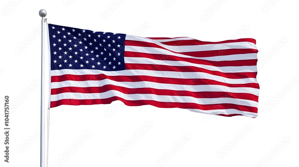 Fototapeta premium Waving American Flag on White Background with Copy Space for Patriotic Design