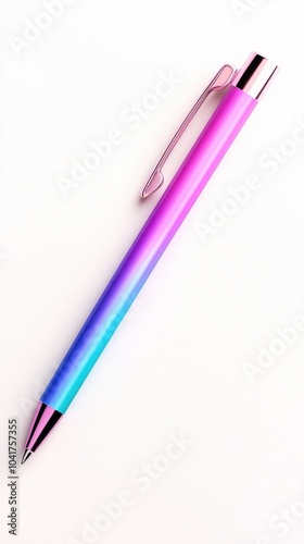 A colorful gradient pen on a white background, ideal for stationery and creative purposes. photo