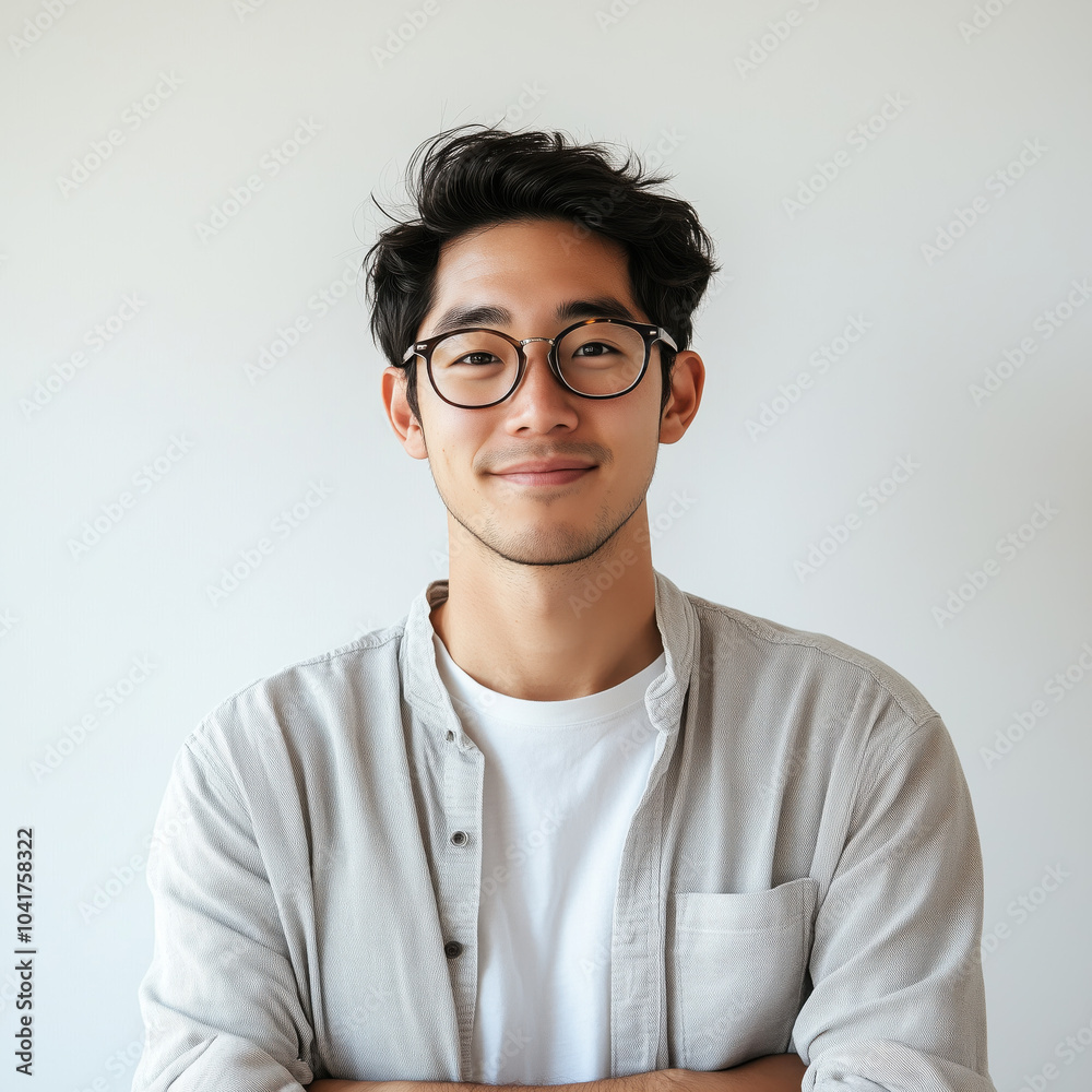 Casual Portrait of Young Startup Founder in Glasses and Light Shirt for Avatar Casual Portrait of Young Startup Founder in Glasses and Light Shirt for Avatar