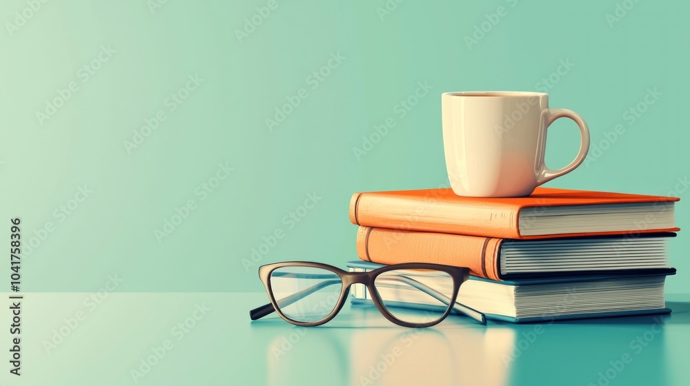 A stack of books and a mug of coffee sit on a table A stack of books and a mug of coffee sit on a table