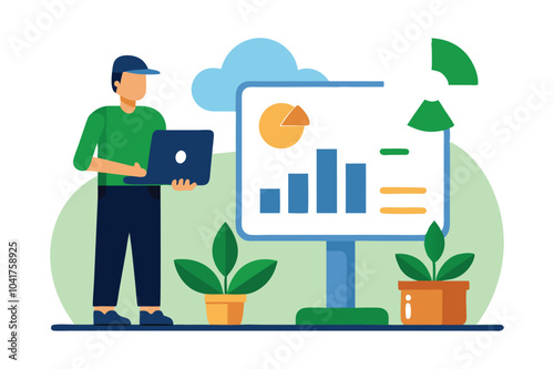 Modern agriculture technology with agriculture dashboard showing farm data and renewable energy