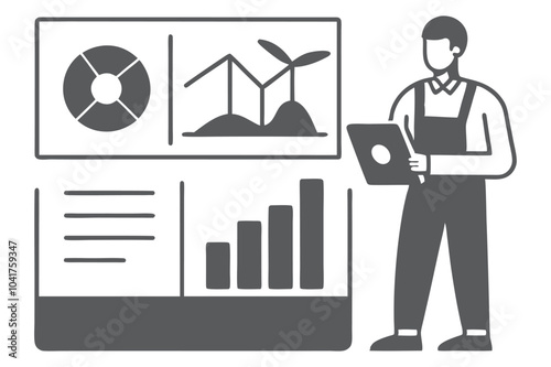 Modern agriculture technology with agriculture dashboard showing farm data and renewable energy Silhouette 