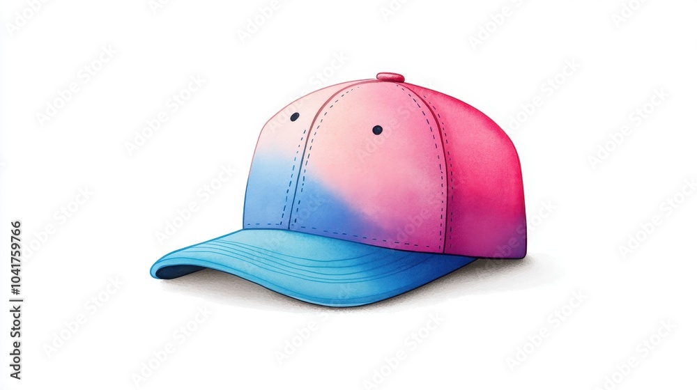 Fototapeta premium A stylish gradient cap featuring vibrant pink and blue colors on a white isolated background.