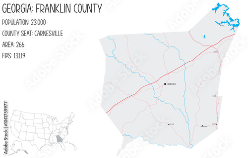 Large and detailed map of Franklin County in Georgia, USA.