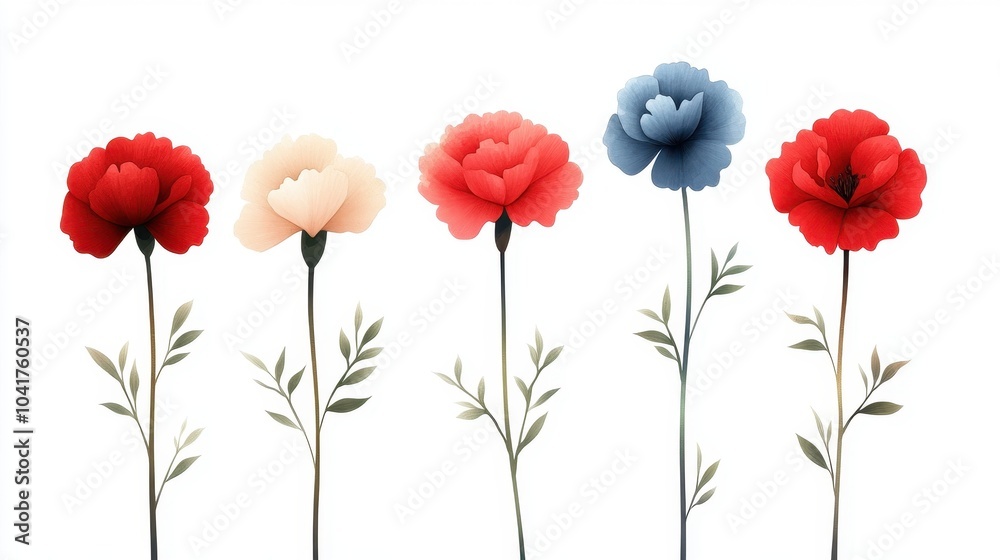 Fototapeta premium A vibrant display of colorful flowers isolated on a white background for a fresh and elegant touch.