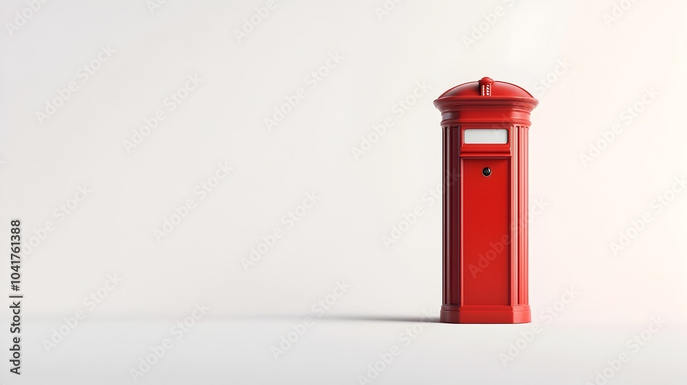 Iconic Red British Post Box with Copy Space on White Background