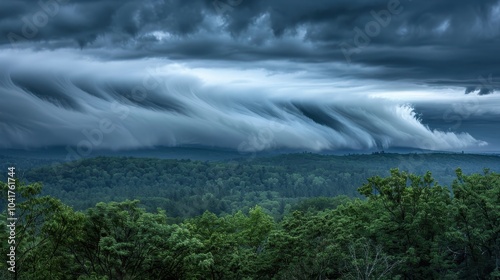 Dramatic Scud Clouds Over Dense Forest Landscape