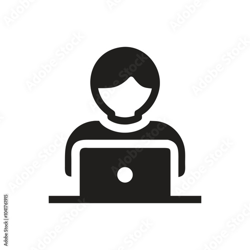 Person sitting at a computer icon on white background