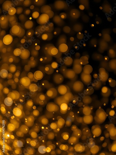 Abstract golden bokeh, glowing orbs, dark background, magical particles, shimmering lights, festive atmosphere, blurred circles, warm tones, depth effect, sparkling, dreamy, ethereal, soft focus, luxu photo