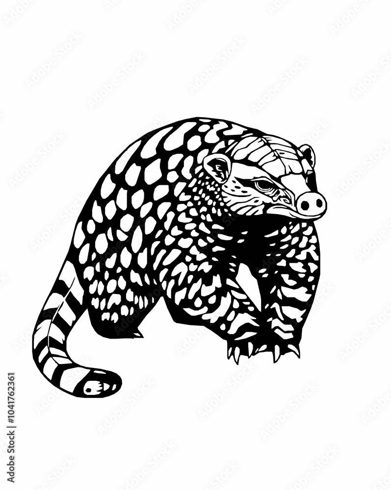 Pangolin black and white vector art illustration