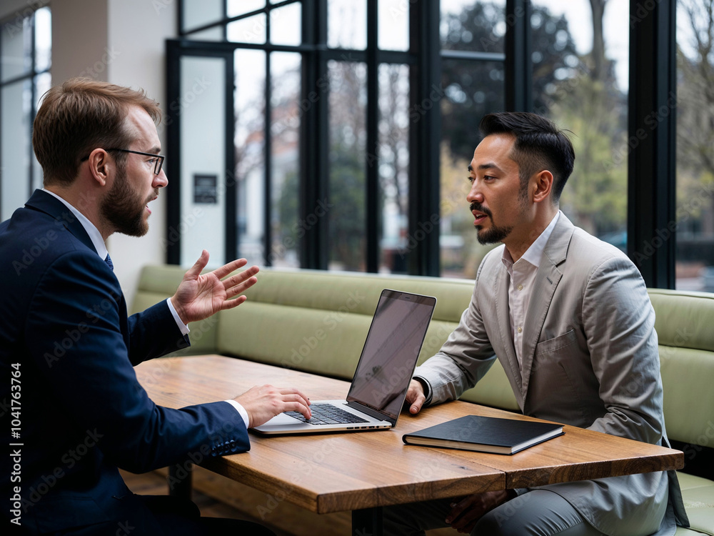 Business Meeting Discussion Between Two Professional Men in a Modern Office Setting
