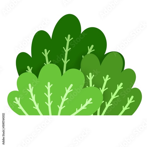 Illustration of Grass with Green Leaves and White Wood, Cute Bush for Nature and Child Book Illustration