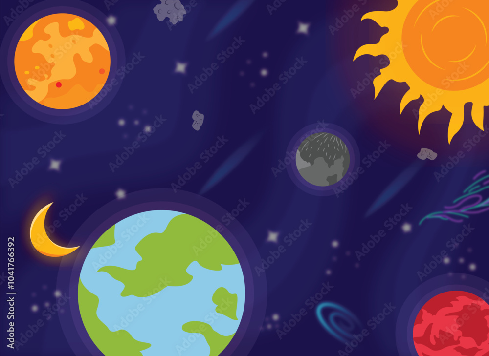 Naklejka premium Vector Hand Drawn Outer Space Background Illustrations