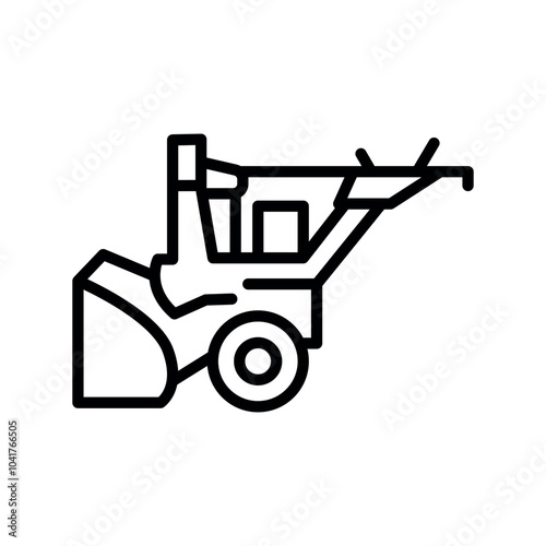 Gasoline Snowblower black line illustration. Snow removal machine.