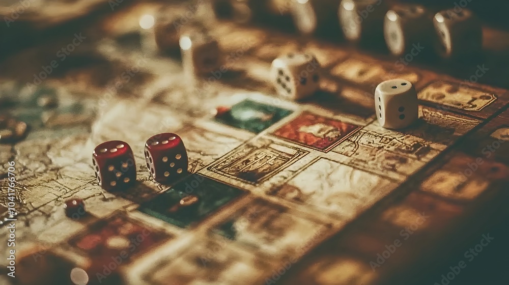 Naklejka premium Visually Captivating Modern Board Game Layout with Intricate Game Pieces Detailed Game Board and Hints of Strategic Excitement