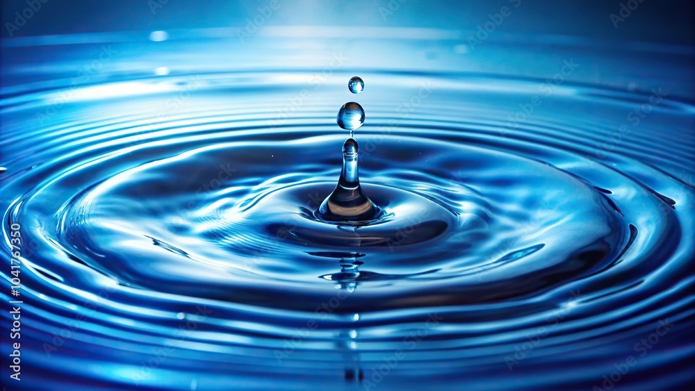 Calm blue water with rippling reflections of splashing droplets at a tilted angle Calm blue water with rippling reflections of splashing droplets at a tilted angle