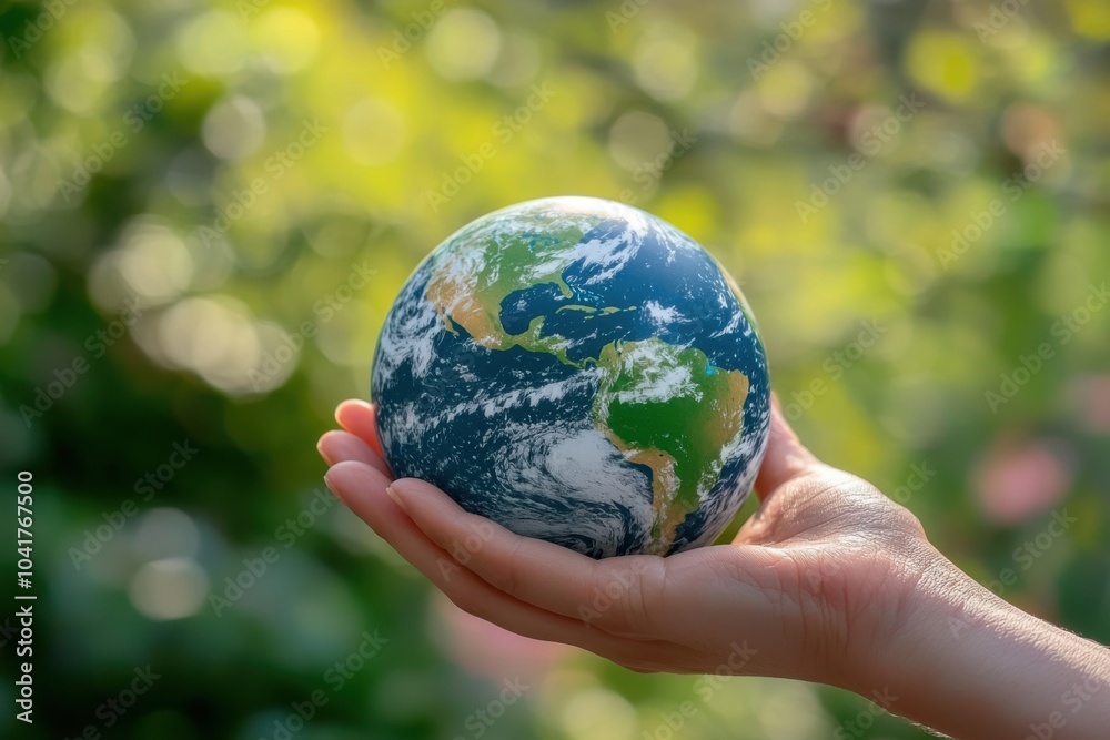A hand holds a small globe depicting Earth, symbolizing environmental awareness and care for the planet. A hand holds a small globe depicting Earth, symbolizing environmental awareness and care for the planet.