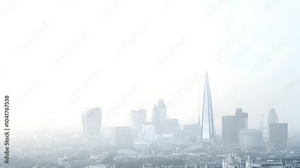 Fototapeta premium Misty Cityscape of London Skyline with Famous Landmarks and Skyscrapers
