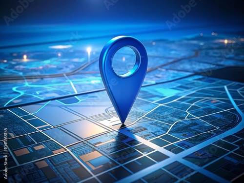 Blue Location Pin on Map with Simplified City Layout and Solid Background for Location Themes