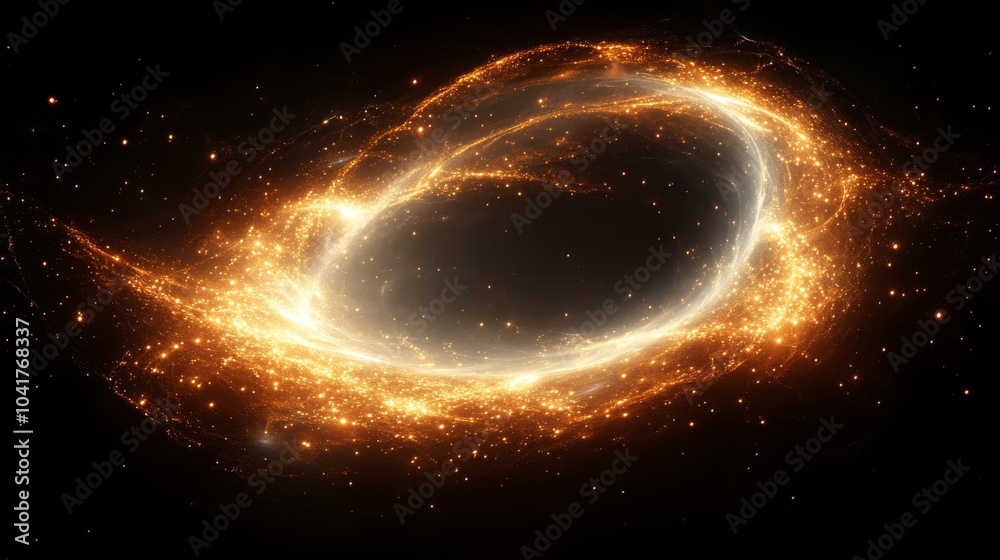 Obraz premium A radiant swirl of golden particles and gas illuminates the dark depths of space, showcasing a stunning cosmic phenomenon filled with energy and light.