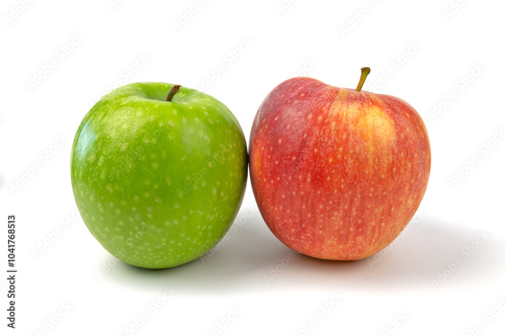 pomme rouge et verte, en gros plan, isolées sur un fond blanc pomme rouge et verte, en gros plan, isolées sur un fond blanc
