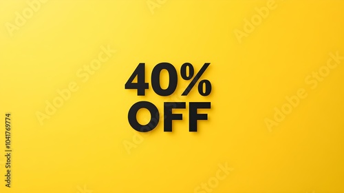 Black '40% OFF' Promotional Sign on a Light Yellow Background with Copy Space