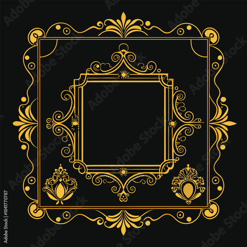 A vintage design set featuring decorative gold frames and borders in standard rectangle proportions, perfect for elegant backgrounds.