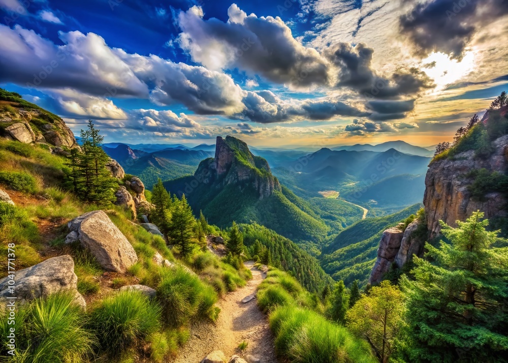 Obraz premium Breathtaking Panoramic Hiking Adventure in Nature's Majesty