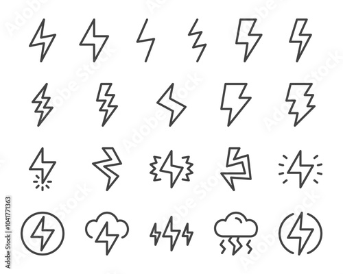 lightning and thunder line icon set