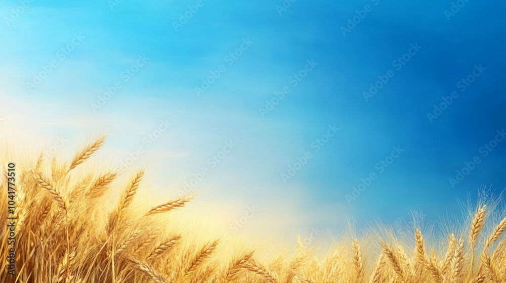 Golden wheat field under a bright blue sky, serene rural landscape photography golden Golden wheat field under a bright blue sky, serene rural landscape photography golden