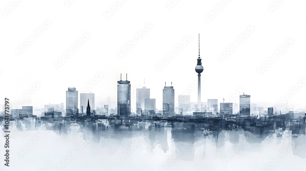 Obraz premium Minimalist Grey-Toned Skyline of Berlin's Contemporary Cityscape