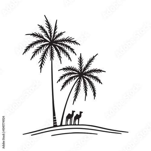 Tropical Coconut Palm Tree Icon Silhouette on White Background.