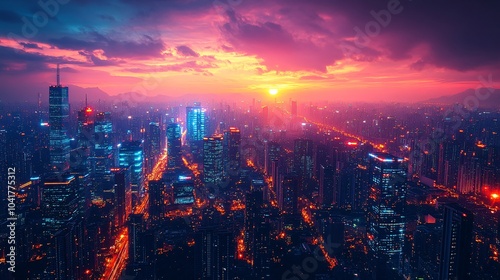 Digital Highways Connecting Corporate Landscapes at Dusk