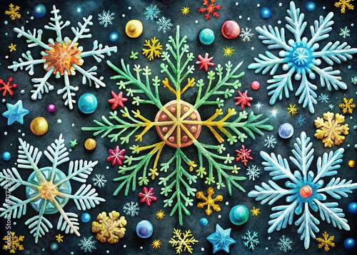 Black Greeting Cards with Handpainted Ink Snowflakes and Frost