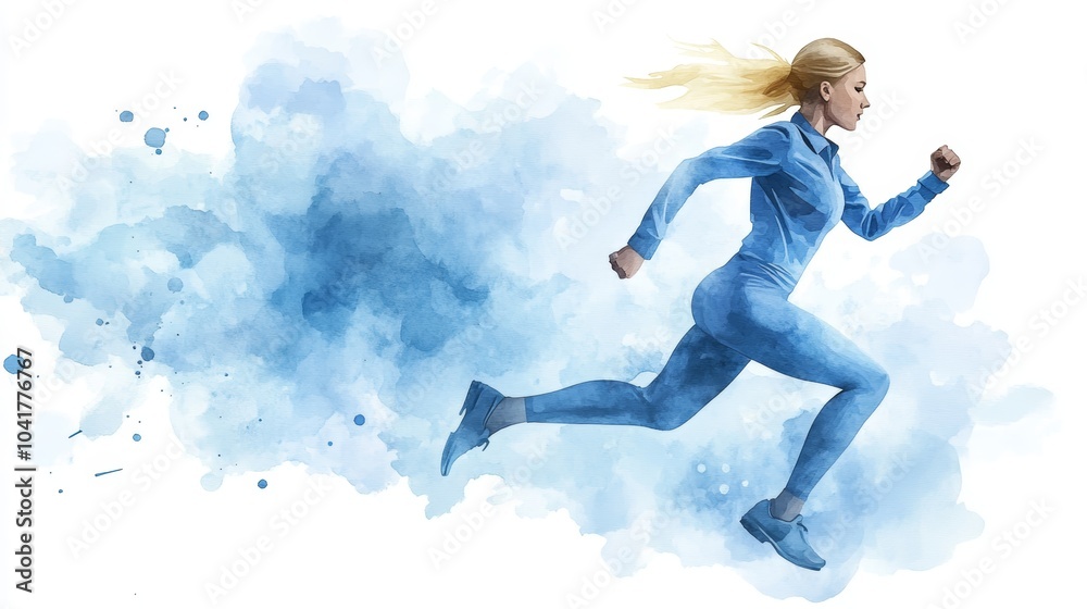 Woman in blue suit conveying motion and style in dynamic image Woman in blue suit conveying motion and style in dynamic image