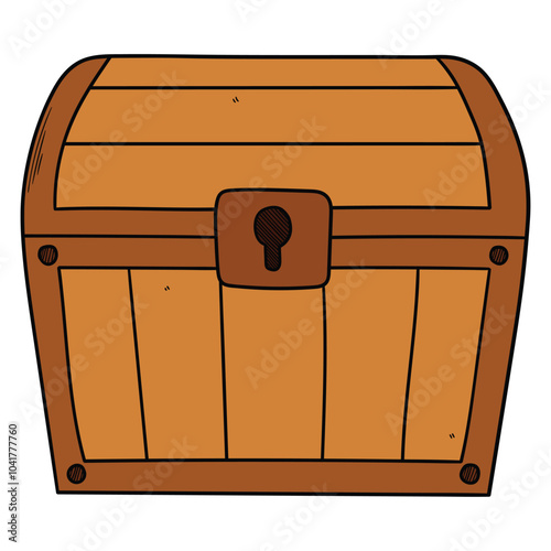 Hand drawn cartoon closed treasure chest on white background.