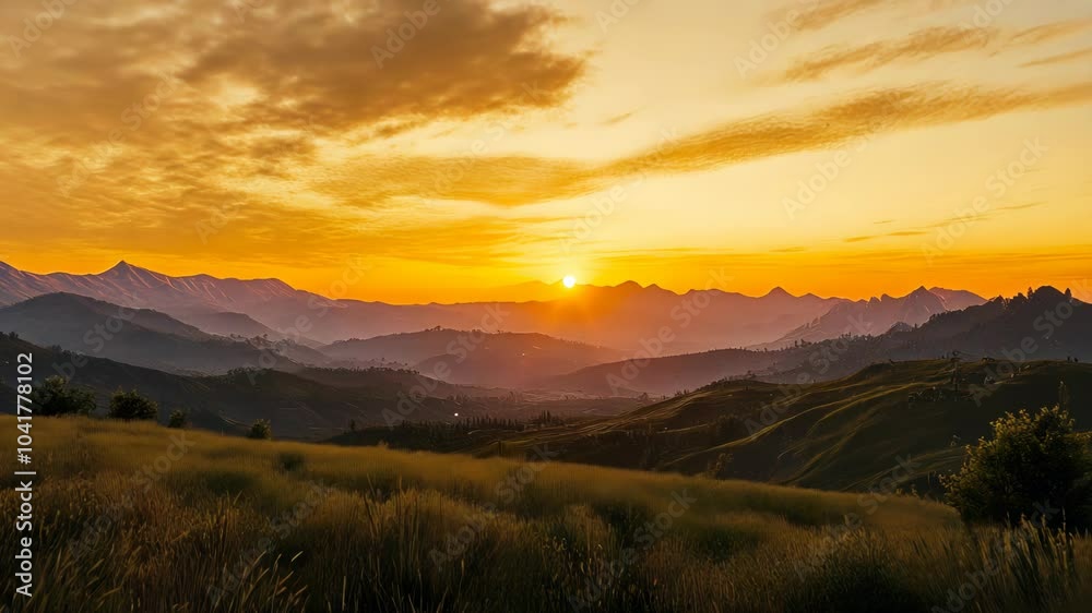 Golden Hour Sunrise Over Mountain Landscape Golden Hour Sunrise Over Mountain Landscape