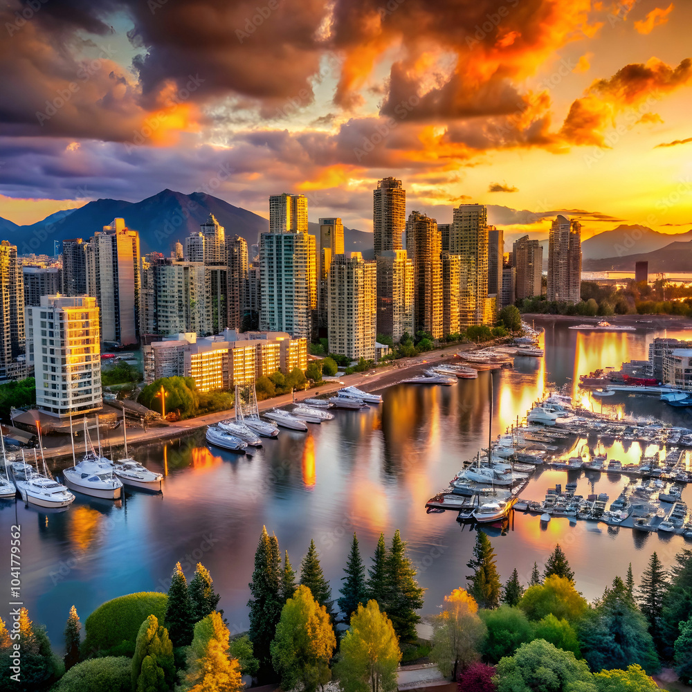 Obraz premium beautiful view of vancouver skyline with harbor at