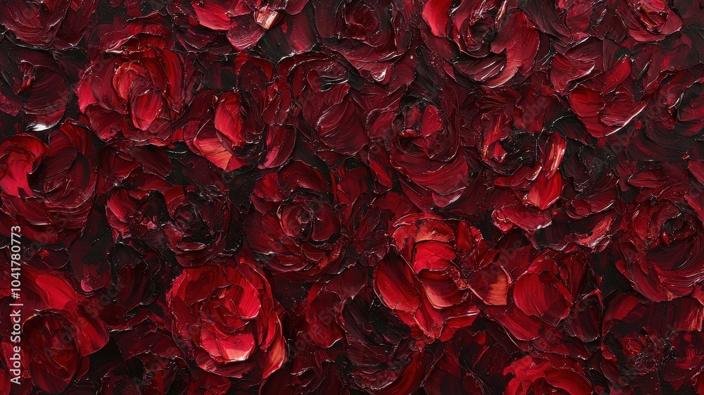 Naklejka premium Painting of red roses with deep shadows