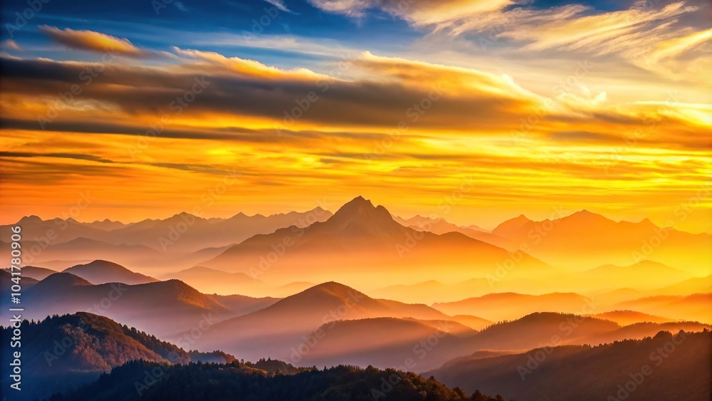 Fototapeta premium calming dawn breaking over mountain range at dawn