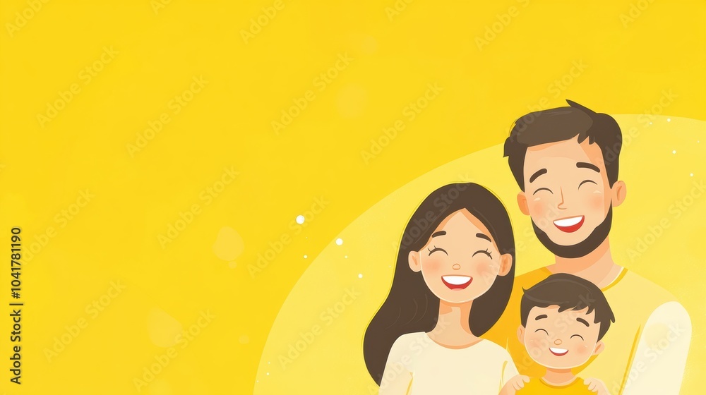 Mom and dad joyfully embrace their smiling child on a vibrant yellow background, showcasing their family bond and happiness. Generative AI Mom and dad joyfully embrace their smiling child on a vibrant yellow background, showcasing their family bond and happiness. Generative AI