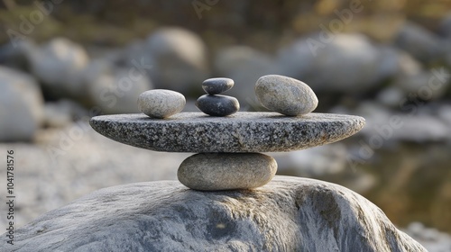 Balance concept: Pebble scales with small and large stones. - photo