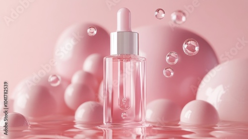 Cosmetic illustration of hyaluronic acid bubbles and clear serum drops