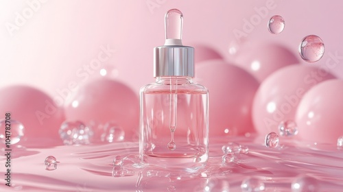 Cosmetic illustration of hyaluronic acid bubbles and clear serum drops