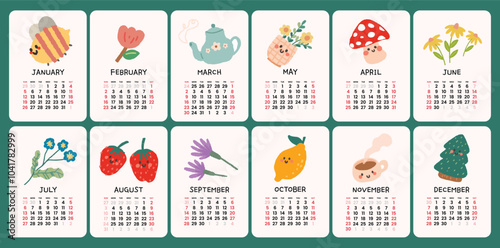 Colorful flower floral illustration for a 2025 New Year monthly calendar 
