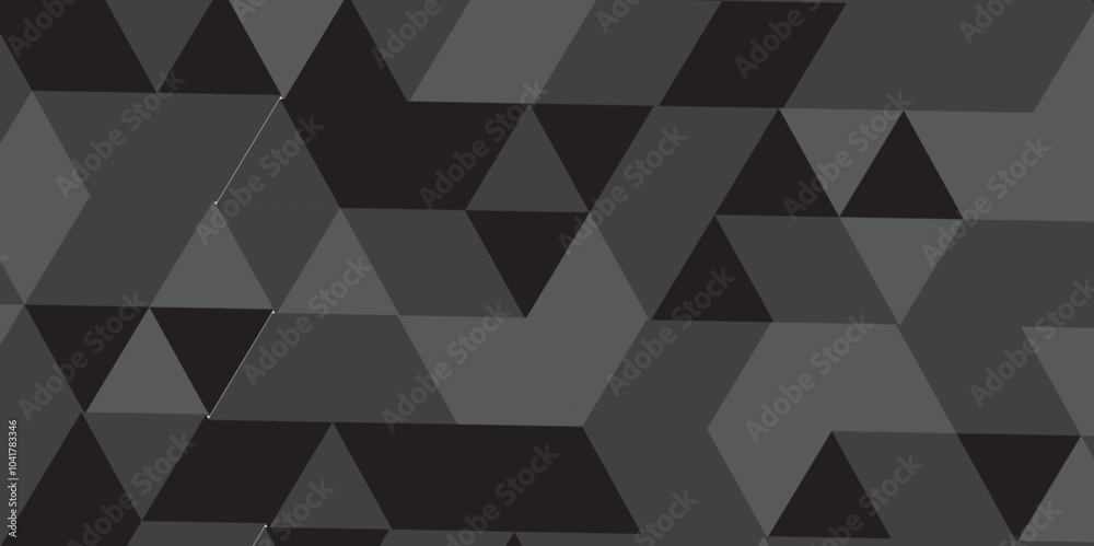 Fototapeta premium Abstract geometric black and gray background seamless mosaic and low polygon triangle texture wallpaper. Vector geometric seamless gray and black cube square low polygon background. 
