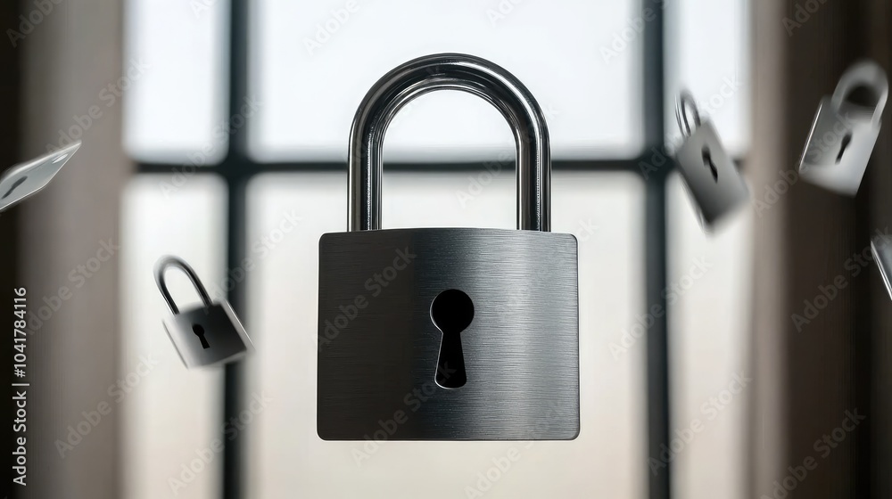 Security Lock Surrounded by Floating Padlocks Security Lock Surrounded by Floating Padlocks