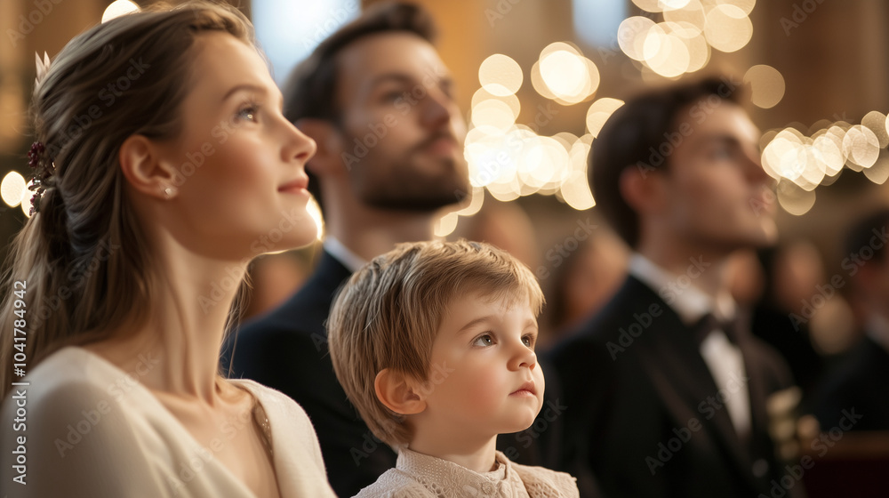 Fototapeta premium Family at Christmas Eve Service in Formal Attire