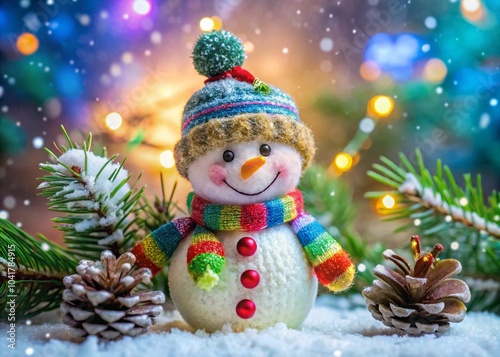 Cheerful Snowman Celebrating Happy Holidays in a Winter Wonderland Scene