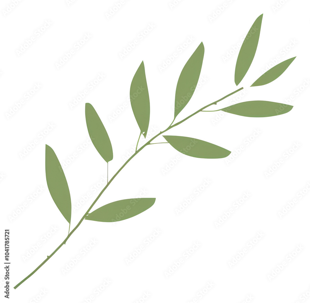 Fototapeta premium PNG Illustration of a simple Twig Green Leaves green plant herbs.